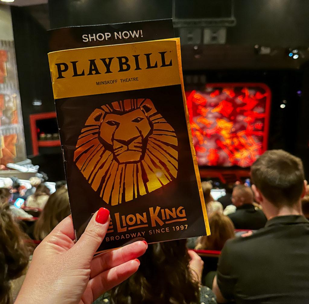 Programme du Roi Lion à Broadway à New York